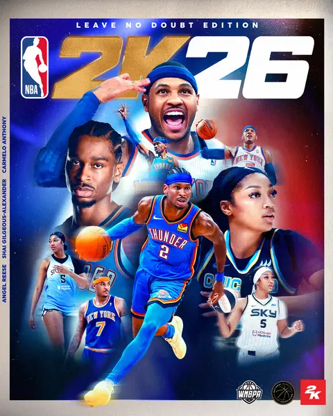NBA 2K26 Cover - Shai Gilgeous-Alexander, Carmelo Anthony, Angel Reese